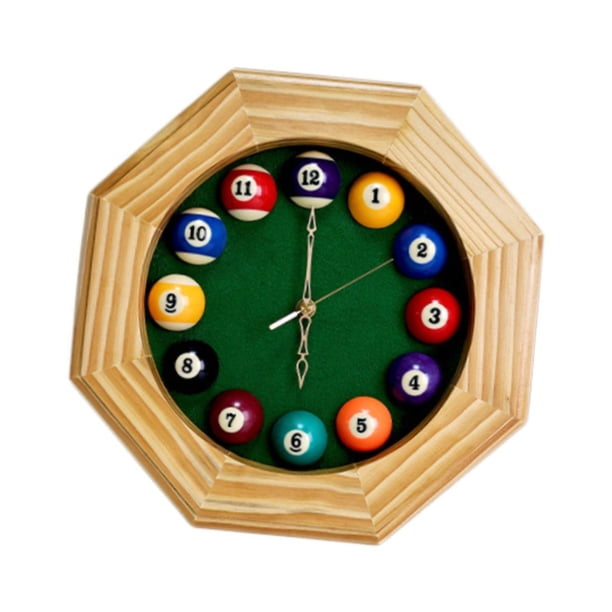 Reloj de pared de billar, adorno de madera, números arábigos grandes, fácil de leer, decoración de pared, reloj colgante para sala de estar, cafetería