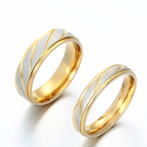Anillo Titanio Pareja Compromiso Dama Dorado Plateado Onda dorada M 4mm