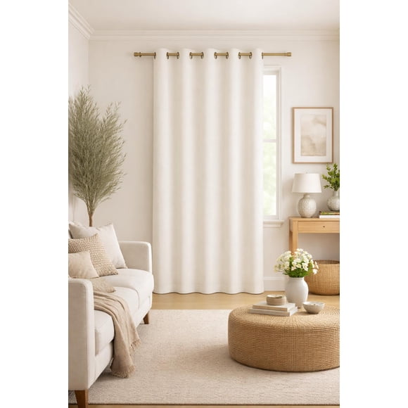Cortina de Tela Tipo Lino 100% Blackout Engomada 1 Paño blanco