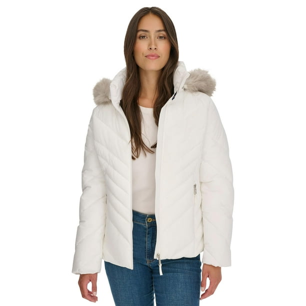 Chaqueta Tommy Hilfiger con ribetes de piel sintética, corta, acolchada, blanca, XL