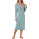 thumbnail image 1 of INSPIRE CHIC Vestido de Dormir de Punto Nube para Mujer con Cuello en V, Hombro Caído, Manga 3/4, Largo Midi con Tela Elástica M Azul Claro, 1 of 6