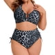 thumbnail image 5 of Agnes Orinda Conjunto de Bikini de Dos Piezas para Mujer Talla Grande con Espalda Halter y Lazo, Corte Curvo, Traje de Baño de Playa Piscina L Leopardo Gris, 5 of 8