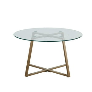 Moad - Mesa De Centro Para Living De Vidrio Y Metal 80Cm