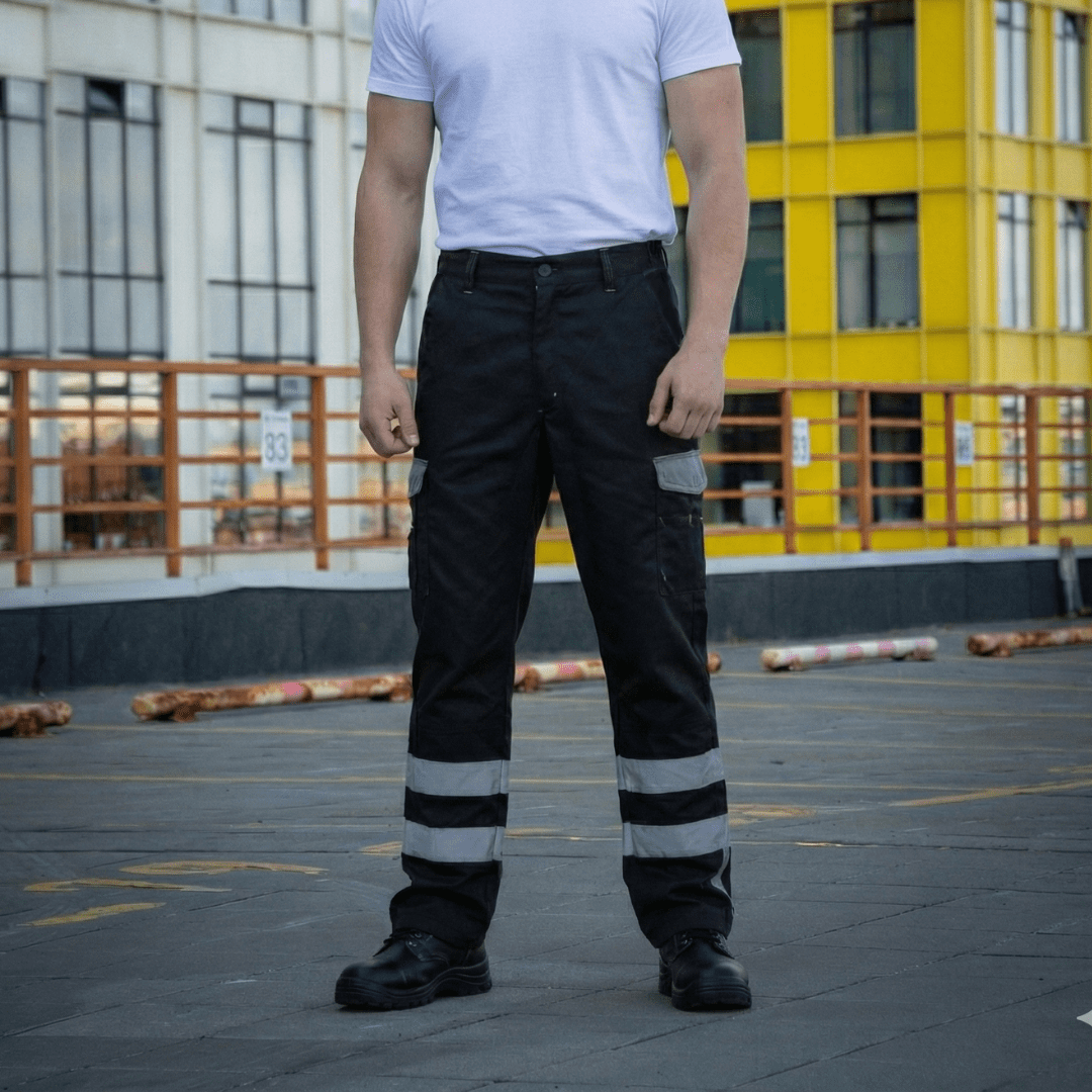 T-world - Pantalón Cargo Reflectante Bicolor Hombre Gabardina Trabajo Negro / Gris