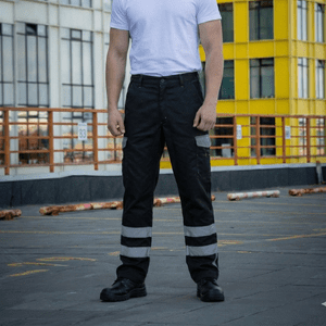 T-World - Pantalón Cargo Reflectante Bicolor Hombre Gabardina Trabajo Negro / Gris