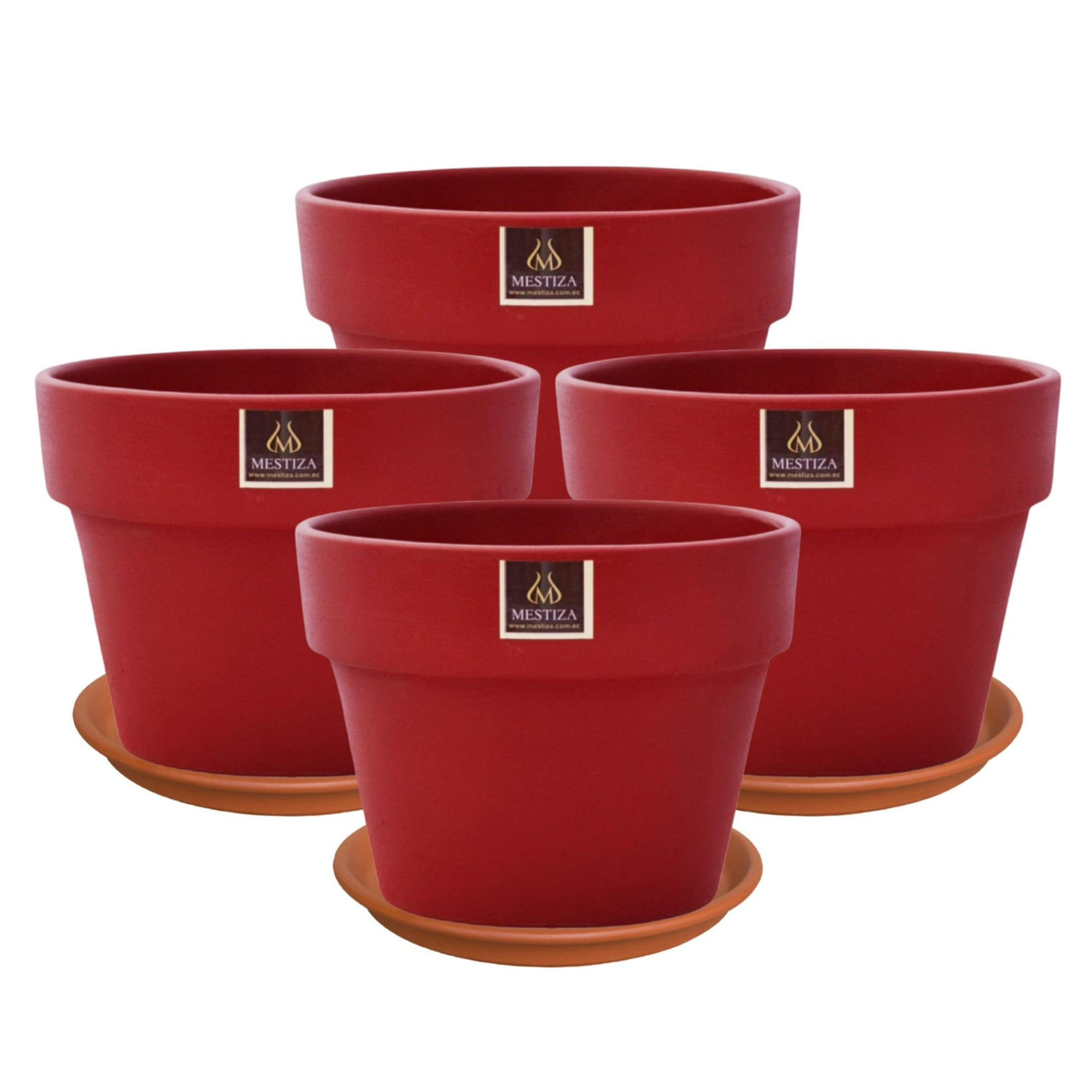 Pottery - Set De 4 Maceta Greta 22cm Morron Y Sus Platos