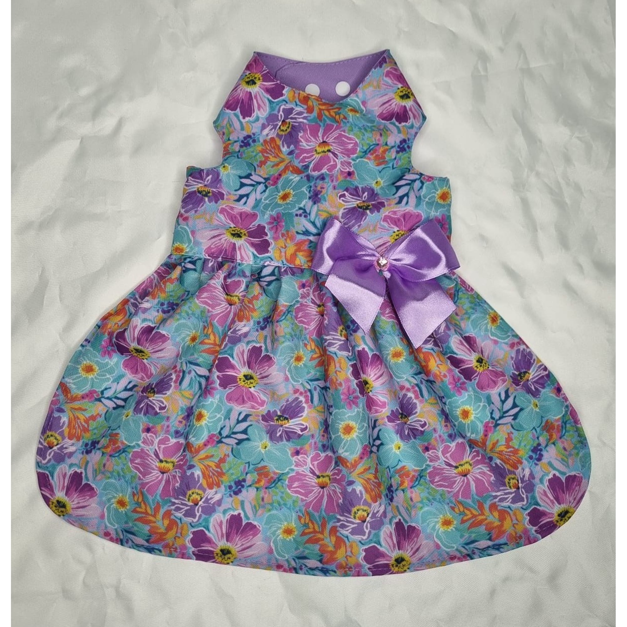 Vestido mascota ajustable menta flores lila rosa talla L