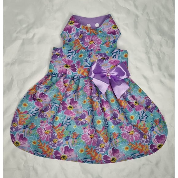 Vestido mascota ajustable menta flores lila rosa talla S