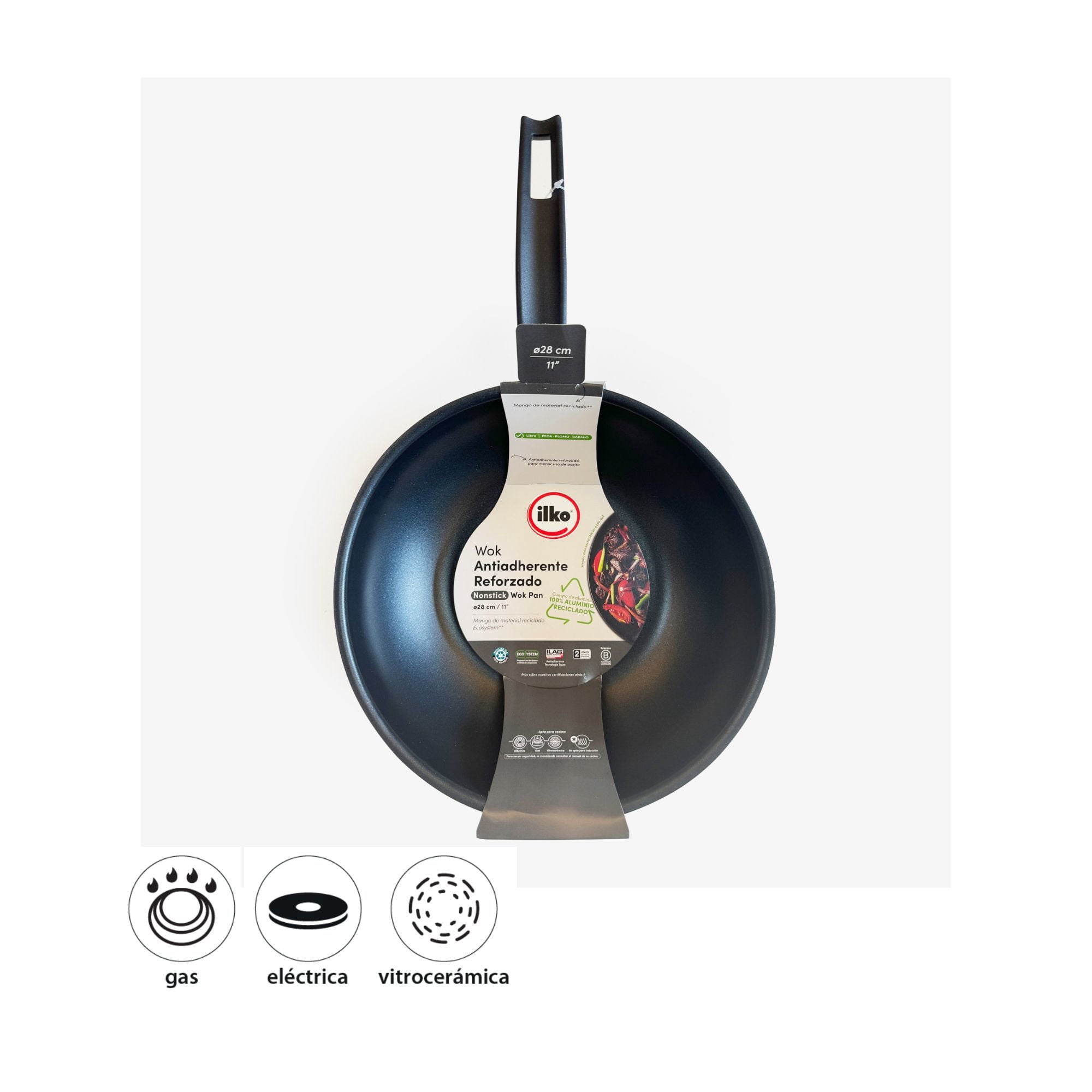 Ilko - Wok 28 Cm Every Day Aluminio Reciclado Gris 1 Piezas