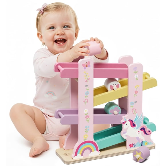 Juguete de madera para rampa de coche Lehoo Castle Unicorn para niños de 1 a 3 años