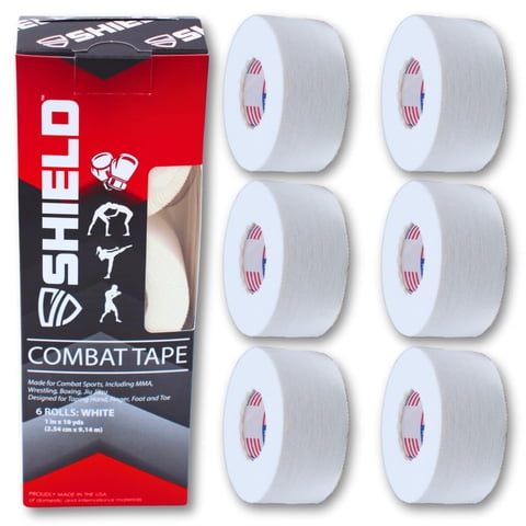 Shield Health And Fitness Llc - Shield Combat Tape | Cinta De Boxing Para Manos, Fabricada En Ee. Uu., Cinta Deportiva De 2.54 Cm, Fácil De Desgarrar, 2.54 Cm X 9.44 M, Paquete De 6, Para Boxing, Mma, Muay Thai, Color Blanco