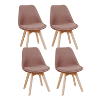 Habita2 Chile - Pack 4 Sillas Para Comedor Tulip Tapiz Lino Base Madera - Café