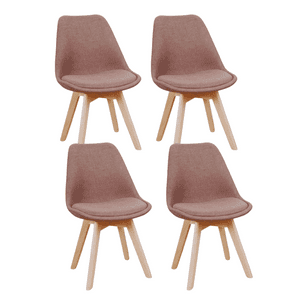 Habita2 Chile - Pack 4 Sillas Para Comedor Tulip Tapiz Lino Base Madera - Café