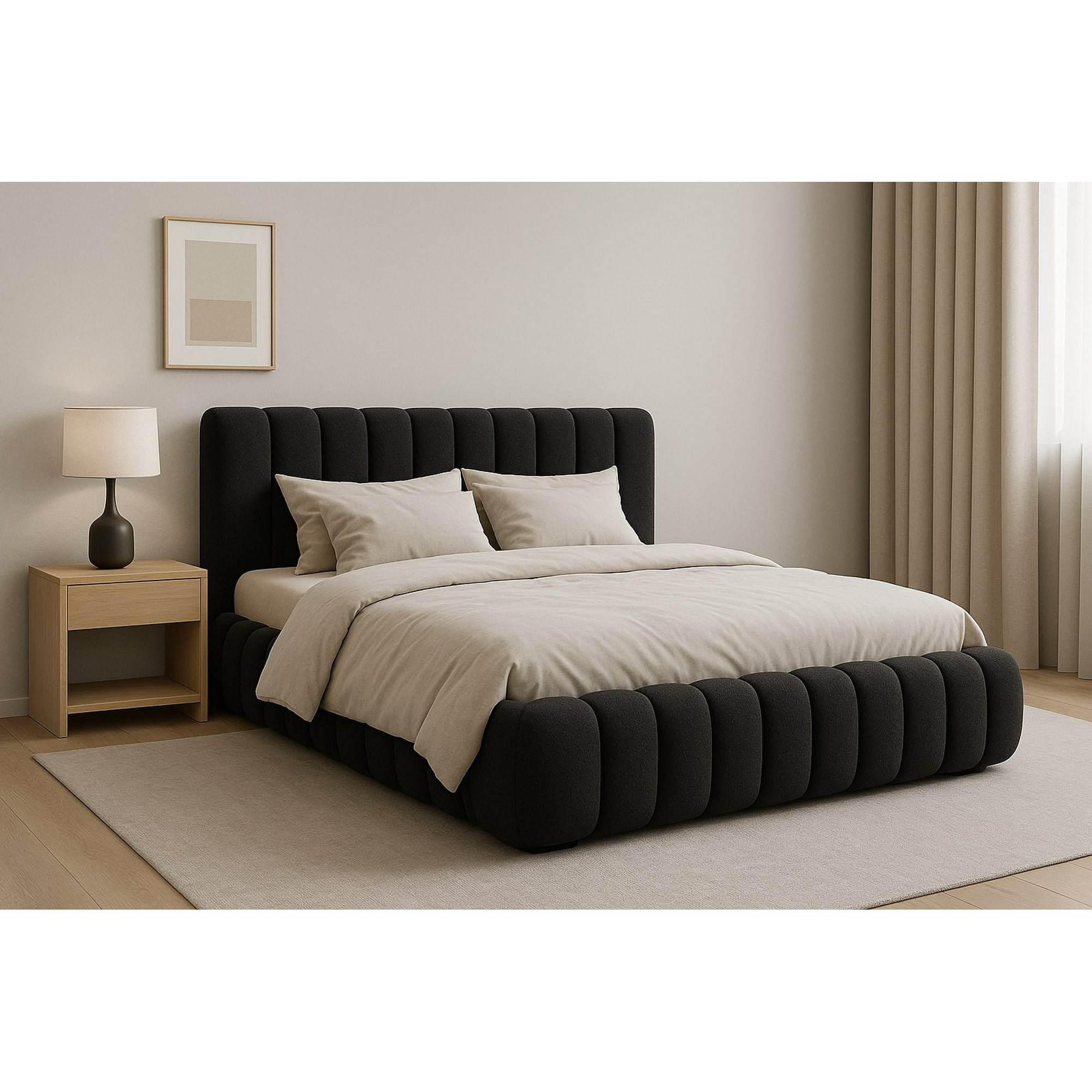 Ethan Desing - Cama Nube 2 Plazas Negro + Colchón 2p Mery Desing 30cm + 2 Almohadas Masel