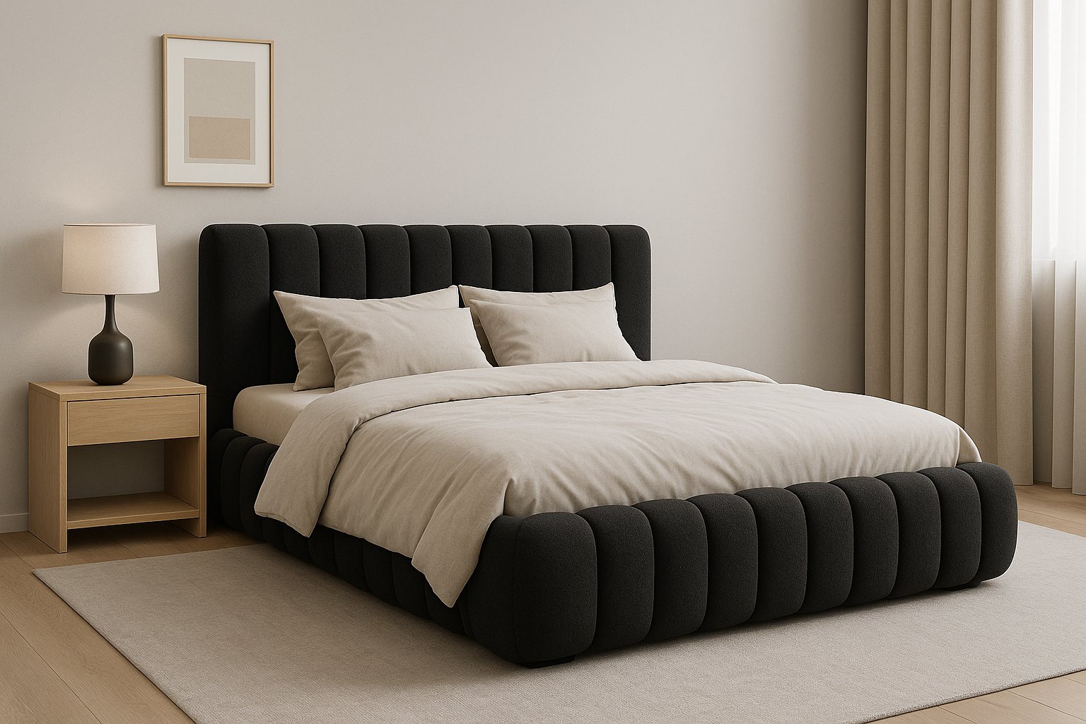 Ethan Desing - Cama Nube 2 Plazas Negro + Colchón 2P Mery Desing 30Cm + 2 Almohadas Masel