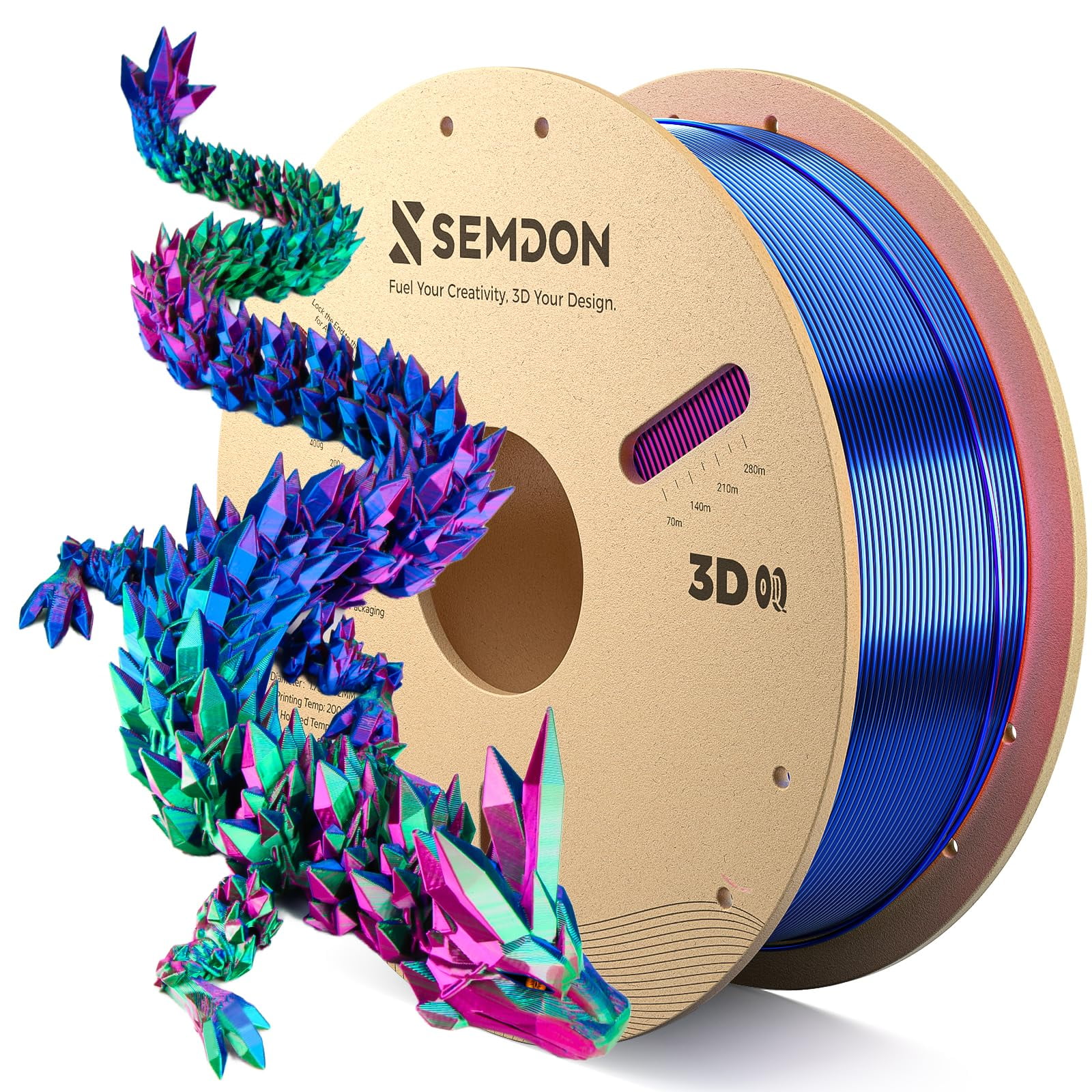 Filamento Para Impresora 3d Semdon Pla, 1,75 Mm, Tricolor, Arcoíris, 1 Kg
