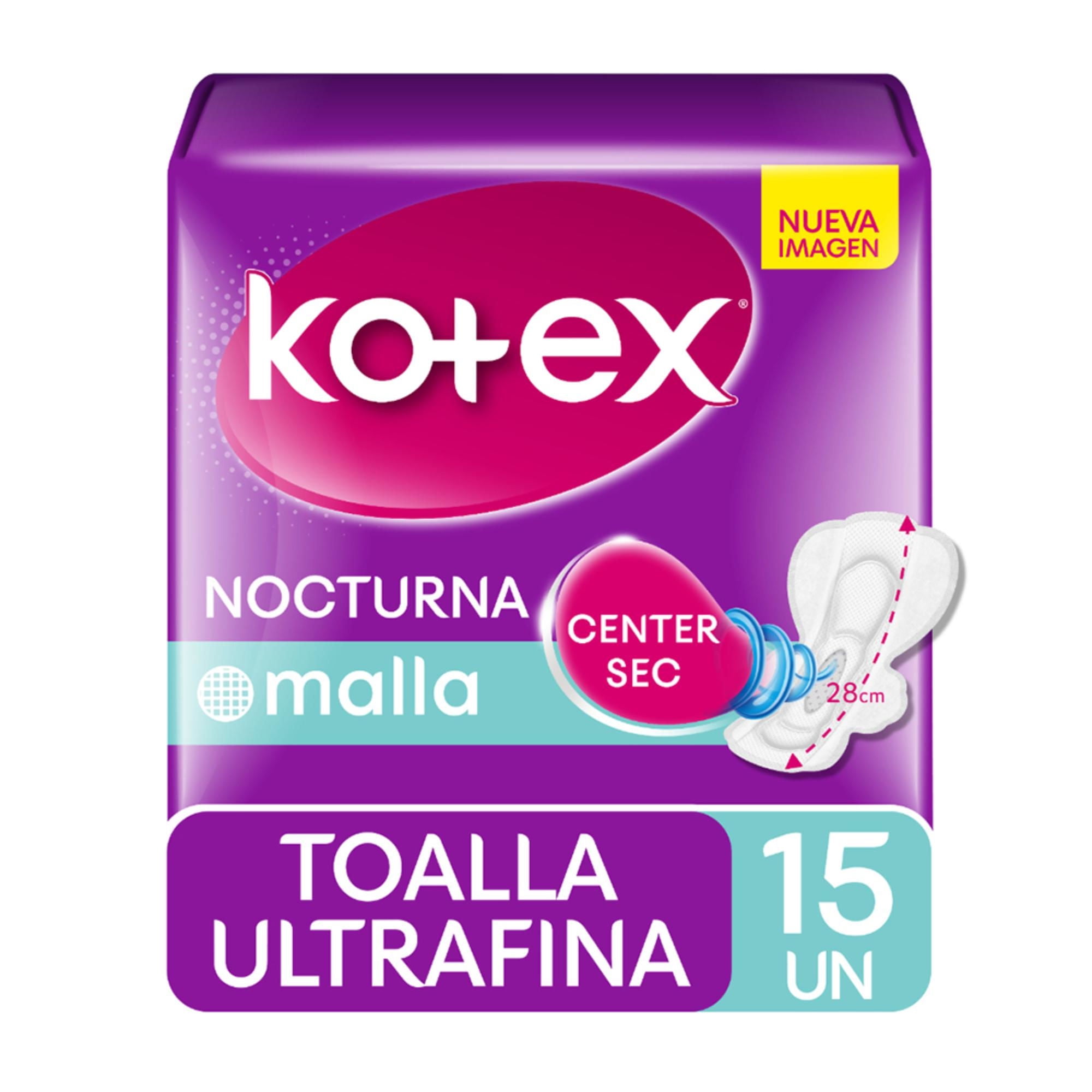 Toallas Higiénicas Kotex Ultrafina Nocturna Malla 15 Un