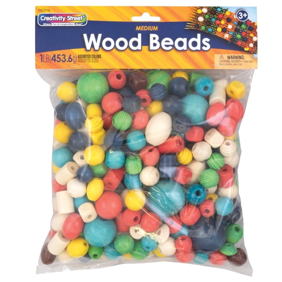 Wood Beads Pacon, varios tamaños y colores, paquete de 454 g