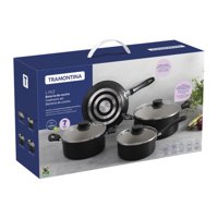 Batería De Cocina Linz 7 Piezas, Antiadherente Tramontina, Color Negra