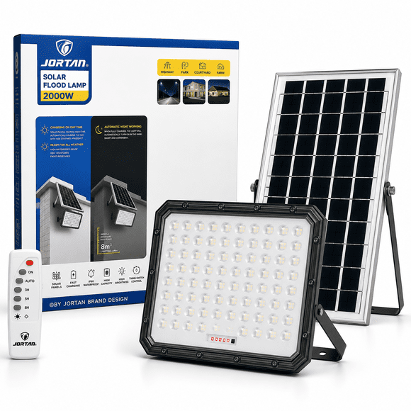 Lámpara Solar LED Jortan 2000W IP66 con Panel Solar y Control Remoto