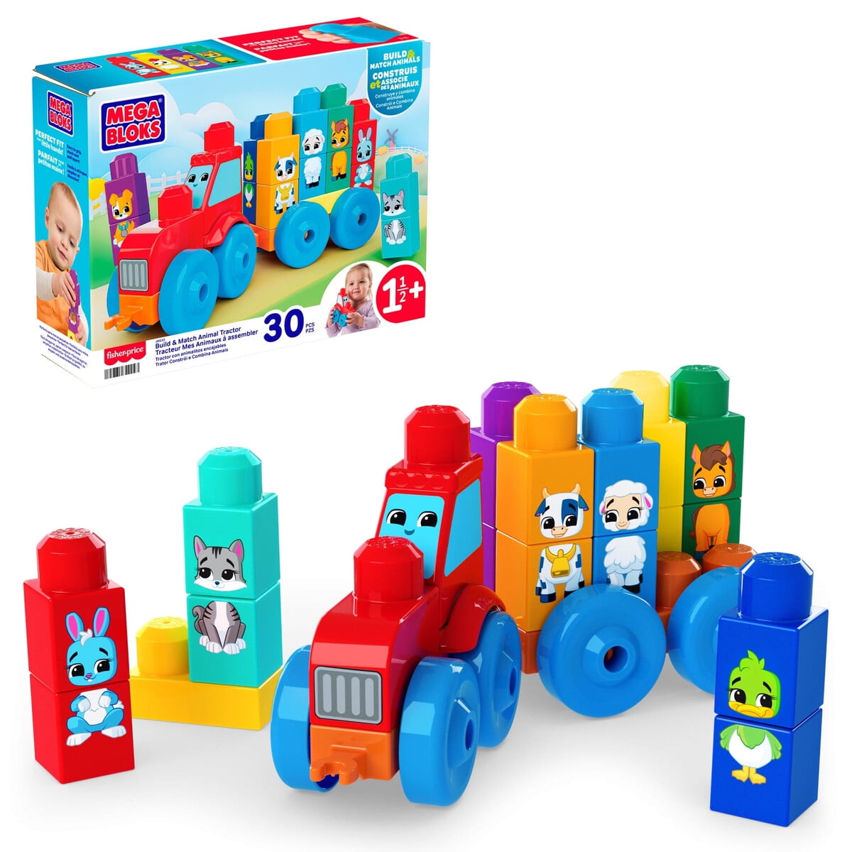 Mega Bloks Tractor Animales 30 Piezas Bloques Didacticos