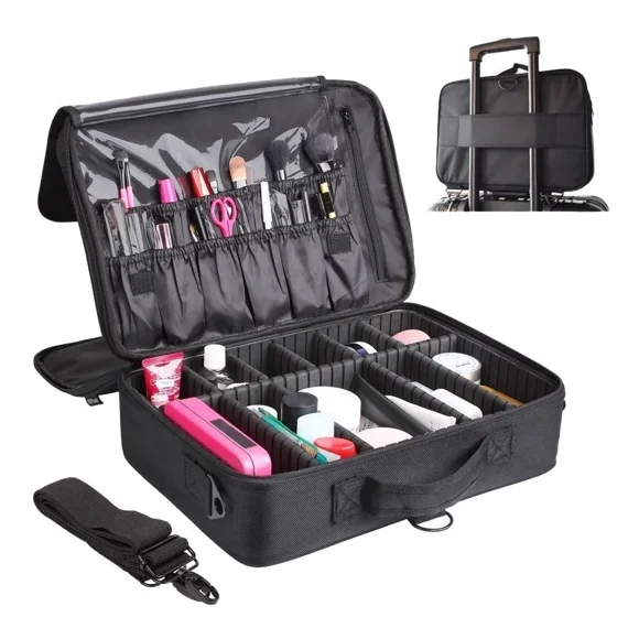Maleta Bolso Maquillaje Portatil Cosmeticos Viaje Grande Negro