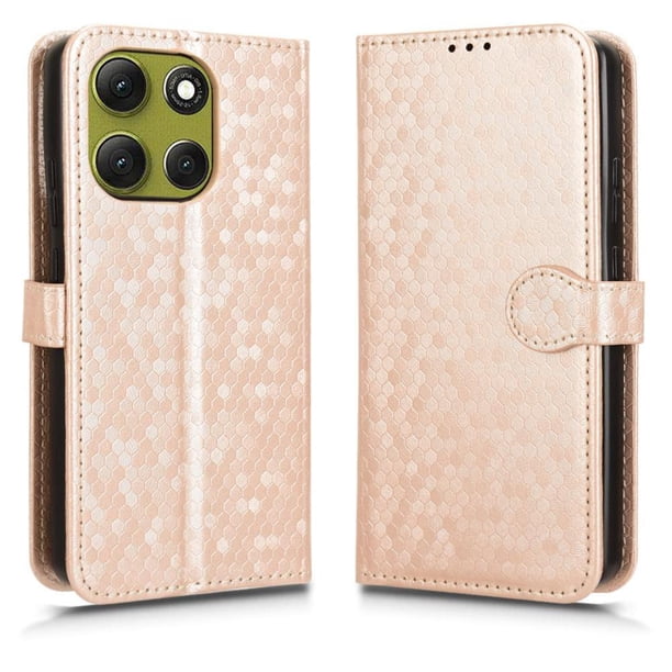 Funda Cartera Lunares Motorola Edge G86 5G con Tarjetero, Correa y Soporte Oro