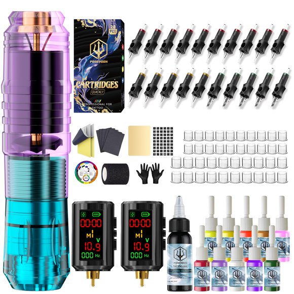 Kit de tatuaje inalámbrico Vidattx POSEIDON con 2 baterías y set de tintas