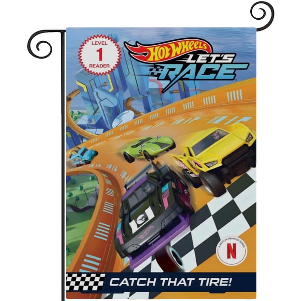 Hot Wheels: ¡A Correr!-bandera de jardín temática. Regalo perfecto para fans, amigos y familiares, ideal para actividades al aire libre y decoración de fiestas.28CM*45CM