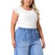 thumbnail image 4 of Agnes Orinda Women's Plus Size Bodysuit Elástico Cuello Redondo Volante Manga Corta Ajuste Ceñido Casual Básico Tops 2X Blanco, 4 of 5