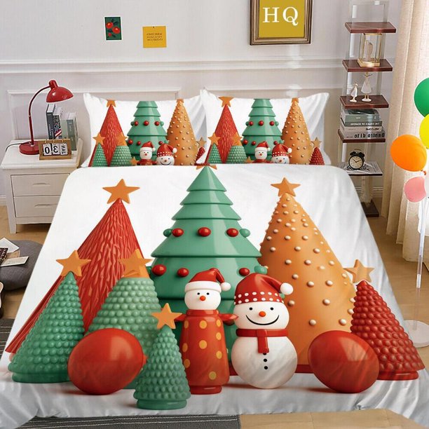 Christmas Gifts Tree Santa Claus Decor Quilt Duvet Cover Set Super 3-Piece Bedding Set