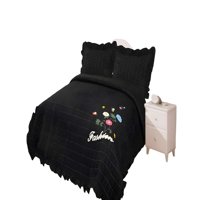 Genérico - Quilt Cubrecama De Verano Con Flores Bordadas 2 Plazas Negro