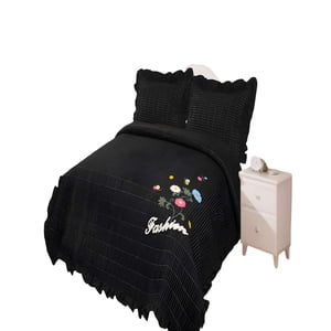 Genérico - Quilt Cubrecama De Verano Con Flores Bordadas 2 Plazas Negro