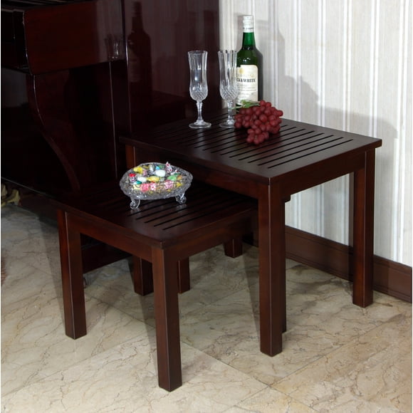 Mesa nido de madera de caoba de la colección D-Art, juego de 2
