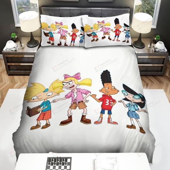 Hey Arnold! Main Characters Digital Illustration Quilt Duvet Cover Set3-Piece Bedding Set