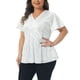 thumbnail image 4 of Agnes Orinda Disfraces de Halloween para Mujeres Tallas Grandes Blusas de Lentejuelas Brillantes Imitación de Envoltura Cuello en V Manga Corta Dobladillo Peplum Fiesta Blusas Metálicas 2X Plata, 4 of 6
