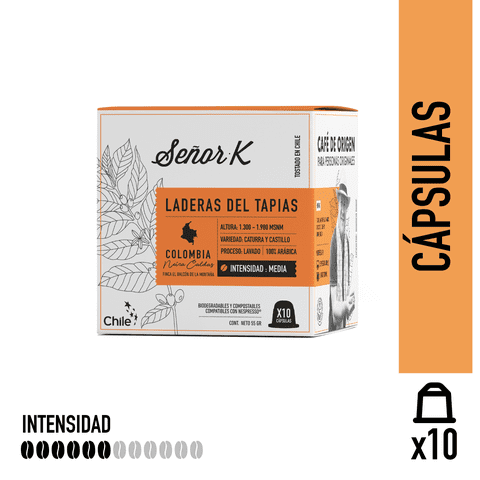 Café Señor K - Cápsulas Espresso Colombia Laderas Señor K 10 Unidades