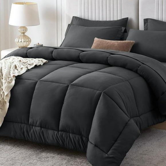 Juego de edredón Sasttie King Size, 7 piezas, cama en una bolsa, gris