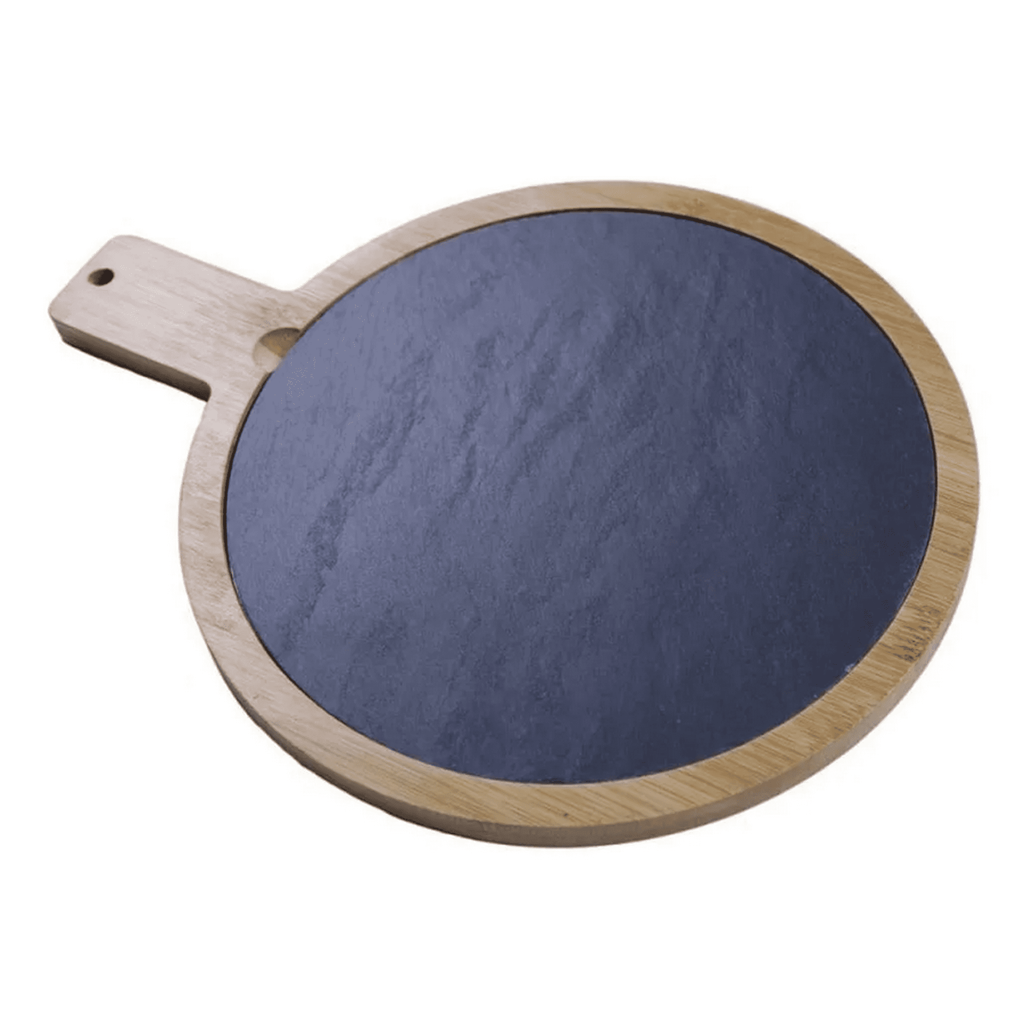 Genérico - Tabla Redonda Madera Con Mango 36x28cm Pizarra Lugano Lisa Marrón/negro