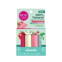 Bálsamo Labial Eos 100% Natural Y Orgánico De Fresa, Vainilla, Menta Y Granada, Paquete De 4