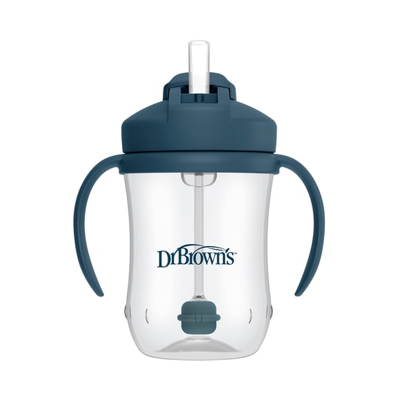 Vaso con pajita Dr. Brown's Milestones Baby's First 270 ml, color azul oscuro