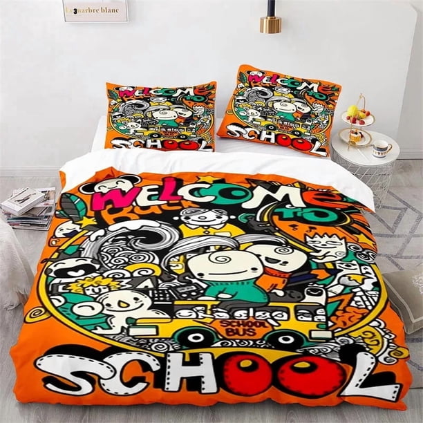 v559 Bed Sheets Graffiti Hip Hop Modern Street Art Bedding Set,Duvet Cover Bed Set Quilt Cover Pillowcase,King Queen Twin Size Boys Girls Adults 3-Piece Bedding Set (1 Duvet Cover + 2 Pillow Shams) Be