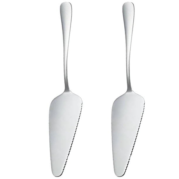 2 servidores para tartas de acero inoxidable, diseño triangular, con borde dentado.