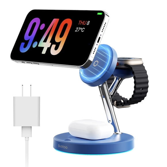 Estación de carga magnética 3 en 1 Ouotoo MagSafe 20W de carga rápida