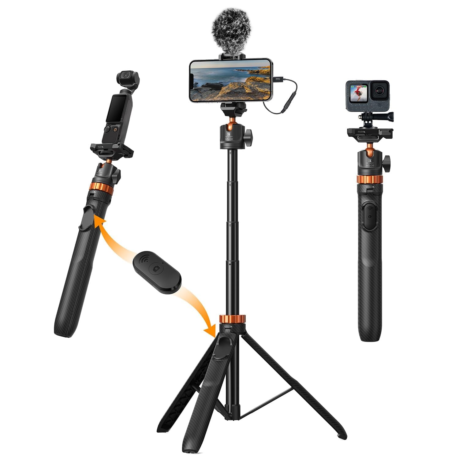 Trípode Selfie Stick K&f Concept De 62 Pulgadas Con Mando A Distancia Para Teléfono