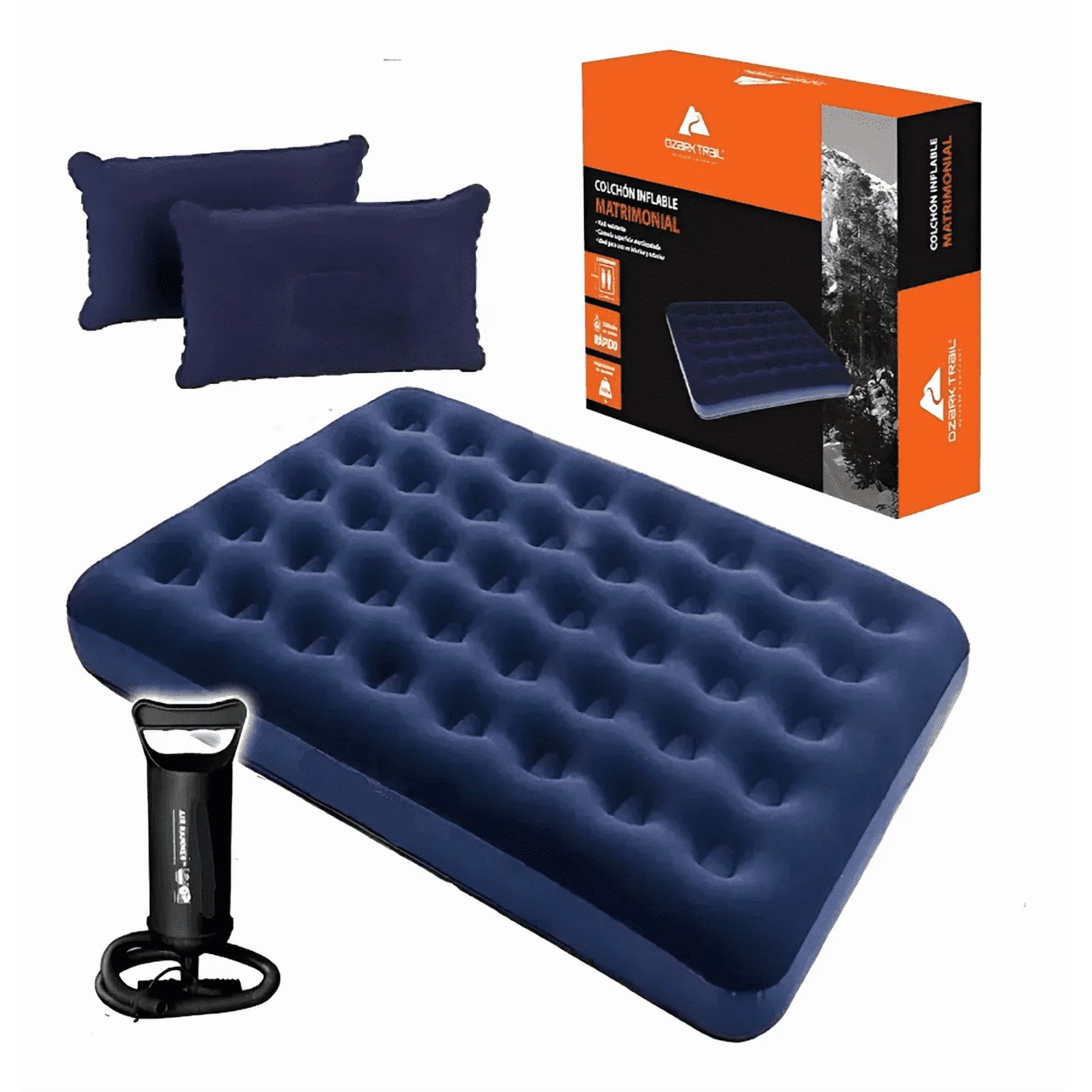 Genérico - Colchon Inflable 2 Plazas Almohadas Y Bombin Camping Visitas Azul