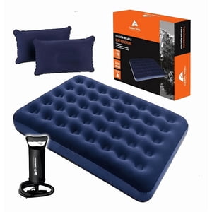 Genérico - Colchon Inflable 2 Plazas Almohadas Y Bombin Camping Visitas Azul