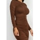 thumbnail image 2 of Saronite Vestido Midi con Escote en V, sin Costuras y Mangas Largas Fruncidas, Color Marrón (para Mujer), 2 of 5
