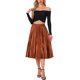 thumbnail image 2 of Falda de fiesta plisada midi con cintura elástica metálica para mujer de NOMADIC NOOK M Naranja Café, 2 of 6