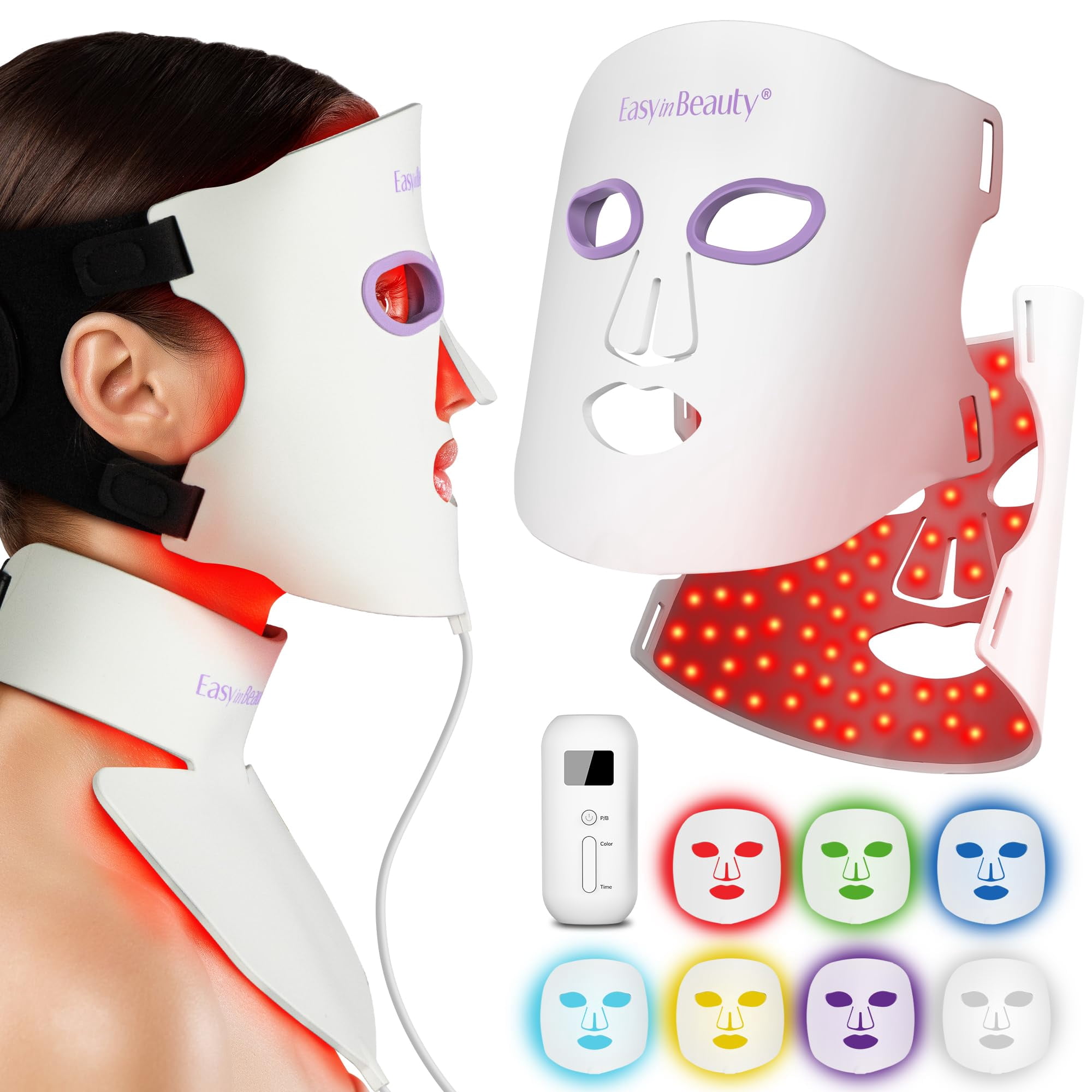 Mascarilla de terapia de luz roja EASYINBEAUTY 2 EN 1 para rostro y ...